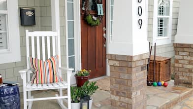 porch decorated for spring