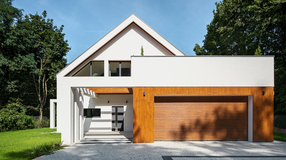 Modern home with a two car garage