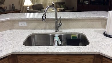 quartz countertop and kitchen sink