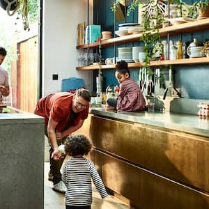 A happy family in a kitchen