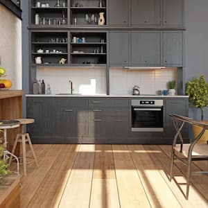 A modern kitchen with wooden cabinets