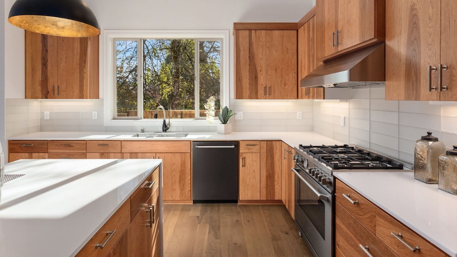 luxury kitchen with wood cabinets