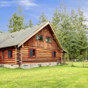 A rustic American log cabin