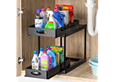 Avaspot Double Sliding Cabinet Organizer Drawer, Under Sink Organizers and Storage 2 Tier Easy Access Slide Out Cabinet Organ