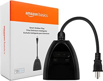 Amazon Basics Outdoor Smart Plug with 2 Individually Controlled Outlets, 2.4 GHz Wi-Fi, Works with Alexa