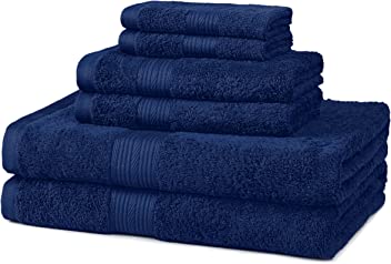 Amazon Basics 6-Piece Fade Resistant Bath, Hand and Washcloth Towel Set - Navy Blue