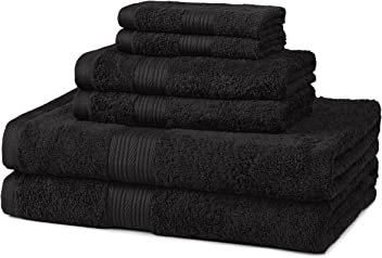 Amazon Basics 6-Piece Fade Resistant Bath, Hand and Washcloth Towel Set - Black