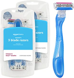 Amazon Basics 3-Blade Disposable Razors for Women, 6 Count, 2 Packs of 3 (Previously Solimo)