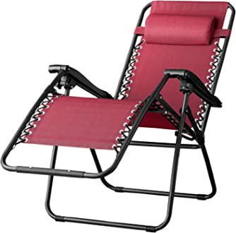 Amazon Basics Outdoor Textilene Adjustable Zero Gravity Folding Reclining Lounge Chair with Pillow, Burgundy