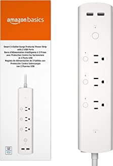 Amazon Basics Smart Plug Power Strip, Surge Protector with 3 Individually Controlled Outlets and 2 USB Ports, 2.4 GHz Wi-Fi, Works with Alexa