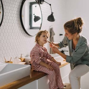 Mom with daughter doing a their morning routine