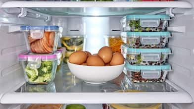 inside of fridge with food 