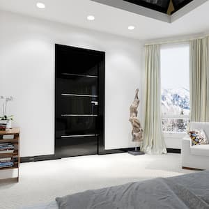 Black door in a modern bedroom