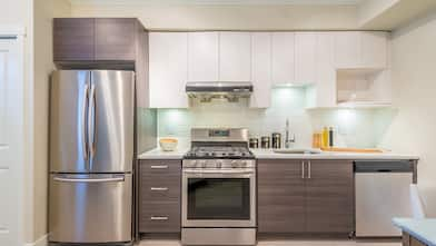 Modern kitchen with stainless steel appliances