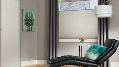 sitting room with honeycomb shades