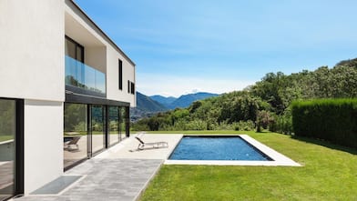 A modern villa with a saltwater pool and magnificent view