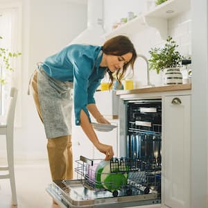  Unloading dishwasher in pretty kitchen