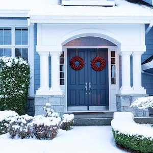 Home exterior during winter holiday season