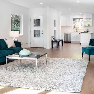 An open space living room with white walls