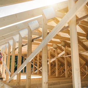  Roof of house being frame