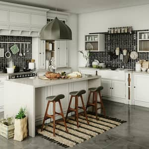 A kitchen island in a kitchen with rustic elements