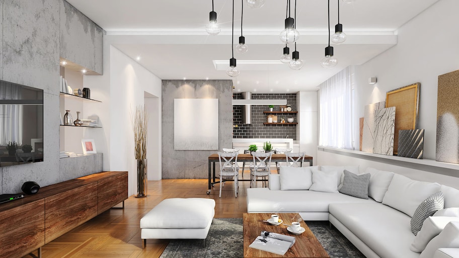 Lighting in a trendy open-concept apartment