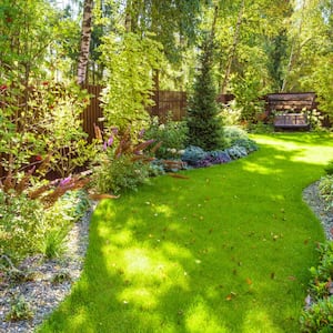 A landscape design with plants and flowers at residential house