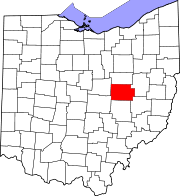 Kort over Ohio med Coshocton County markeret