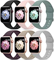 6 Pack Sport Bands Compatible with Apple Watch Band 38mm 40mm 41mm 42mm 44mm 45mm,Soft Silicone Waterproof Strap...
