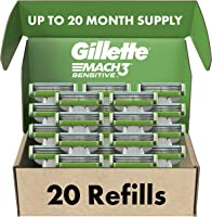 Gillette Mach3 Sensitive Mens Razor Blade Refills, 20 Count, Designed for Sensitive Skin