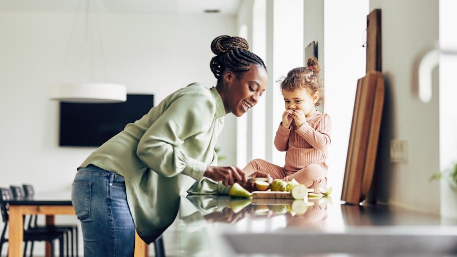 Mom and daughter eating a snack