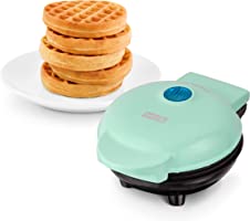 DASH Mini Maker for Individual Waffles, Hash Browns, Keto Chaffles with Easy to Clean, Non-Stick Surfaces, 4 Inch, Aqua