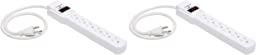 Amazon Basics 6-Outlet, 200 Joule Surge Protector Power Strip, 2 Foot, White - Pack of 2