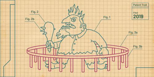 Drawing of a troll encaged in a low cage with easy escape