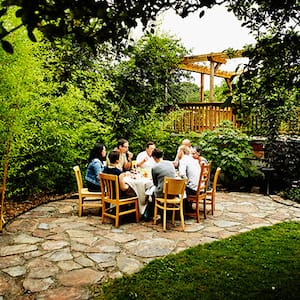 Dinner party on a flagstone patio