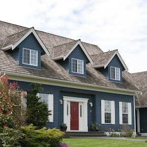 A blue huge house