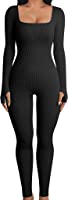 OQQ Women Yoga Jumpsuits Workout Ribbed Long Sleeve Sport Jumpsuits