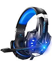 BENGOO G9000 Stereo Gaming Headset for PS4 PC Xbox One PS5 Controller, Noise Cancelling Over Ear Headphones with Mic, LED Light, Bass Surround, Soft Memory Earmuffs for Laptop Mac Nintendo NES Games