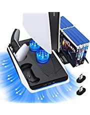 PS5 Controller Charging Station with Suction Cooling Fan and Dualed Controller Charger Station for Playstation 5 Console Suction Cooler Fan with Charging Dock Station and 12 Games Storage