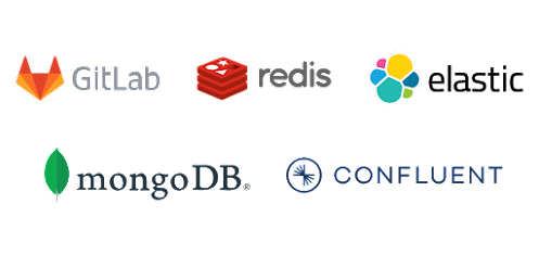 Logo lockup with MongoDB, Elastic, GitLab