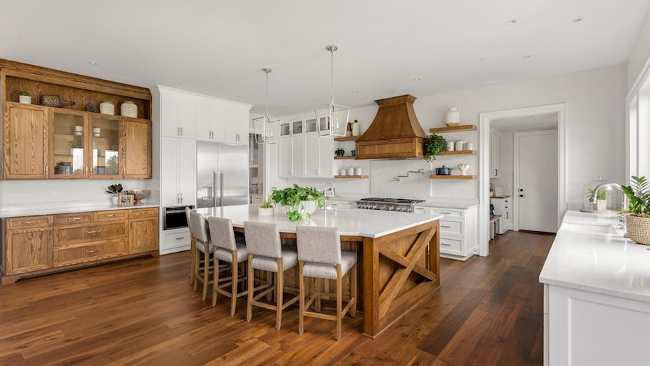 Luxury-kitchen with hardwood floors and wood cabinets