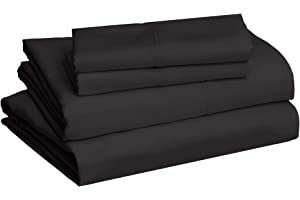 Amazon Basics Lightweight Super Soft Easy Care Microfiber Bed Sheet Set with 14-Inch Deep Pockets - Queen, Black