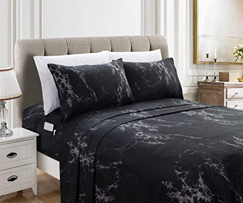 Elegant Comfort Eloise Marble Printed 6-Piece Sheet Set, 1500 Thread Count, Wrinkle Resistant and Super Soft Material, Fitted