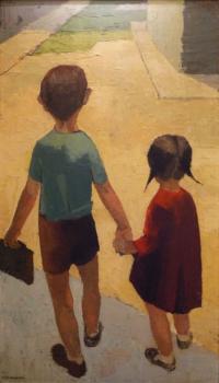 Pinacoteca :: Niños (c. 1961, Magín Berenguer Alonso, 1918-2000). Óleo sobre tablex, 101 x 58,5 cm.