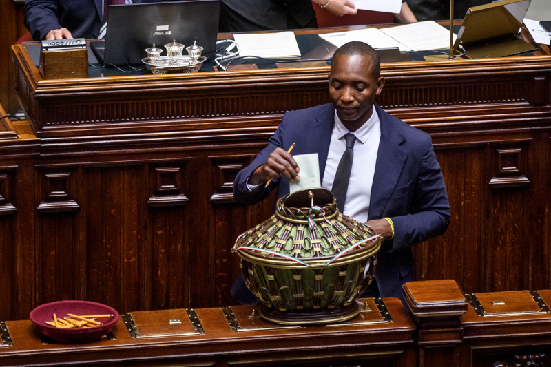 Italian MP Aboubakar Soumahoro casts his ballot for the new president of the Chamber of Deputies in Rome.