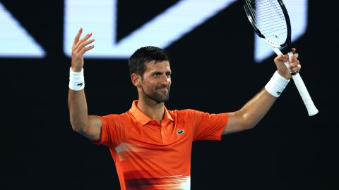 MELBOURNE, AUSTRALIA - JANUARY 13: Novak Djokovic of Serbia reacts in his Arena Showdown charity match against Nick Kyrgios of Australia ahead of the 2023 Australian Open at Melbourne Park on January 13, 2023 in Melbourne, Australia. (Photo by Graham Denholm/Getty Images)