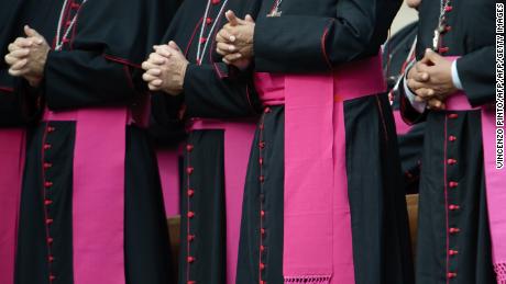 Bishops pray in St. Peter&#39;s Square at the Vatican during Pope Benedict XVI &#39;s weekly general audience on October 28, 2009 .    AFP PHOTO / Vincenzo PINTO (Photo credit should read VINCENZO PINTO/AFP/Getty Images).