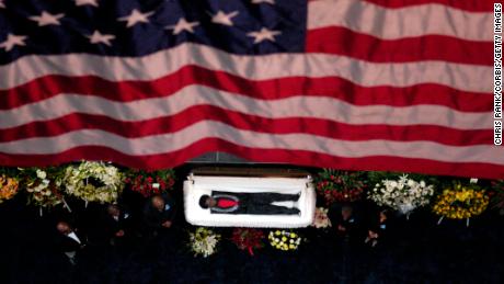 The Body of James Brown lays in state at the James Brown Arena in Augusta. (Photo by Chris Rank/Corbis via Getty Images)