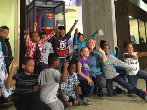 Schoolchildren at Superman exhibit, Ohio History Connection.