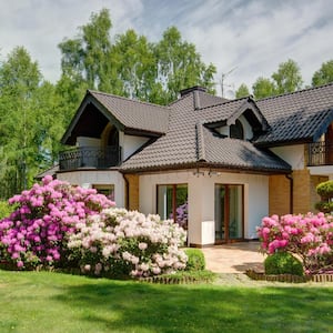 A beautiful house with a lush garden